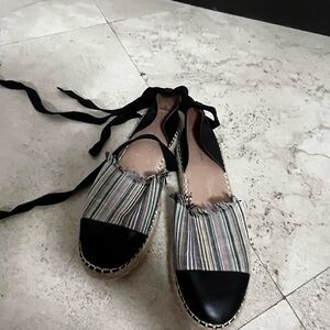 Striped Espadrille Flats with Black Accents leather inside new